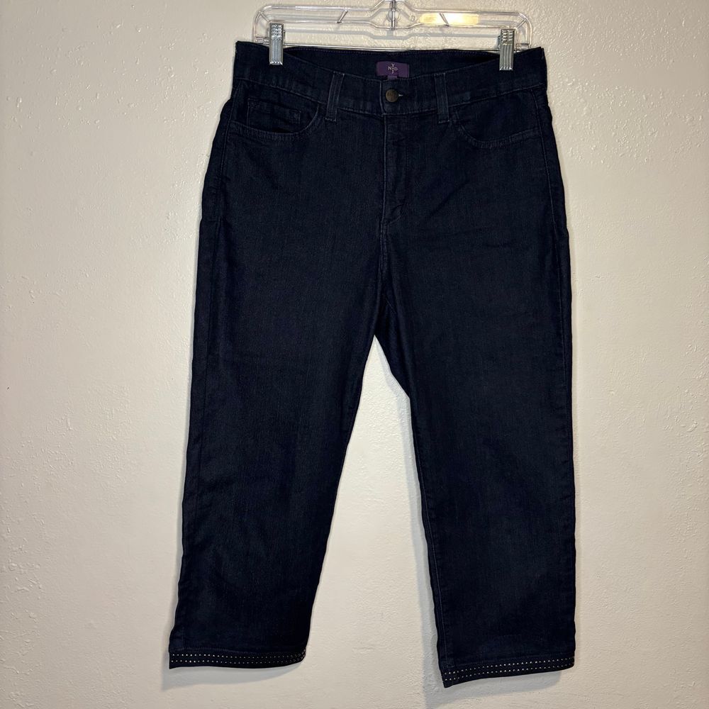 NYDJ Dark Blue Metal Studded Studs Cuff Denim CROP Jeans‎ 10 Capri 10 Lift Tuck